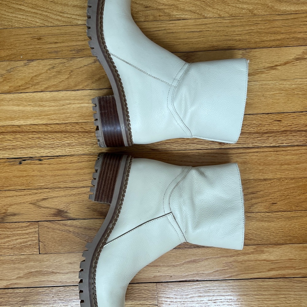 Chic Cream Leather Boots with Brown Sole